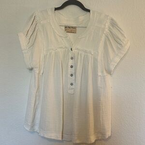 We The Free Cream Button-Up Gauze Henley Top